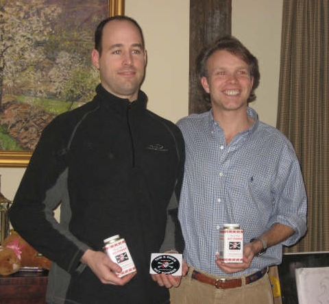 Nut Powder President -- Warren -- presenting a can of Nut Powder to Norm on his historic visit to the Main Line in 2008.